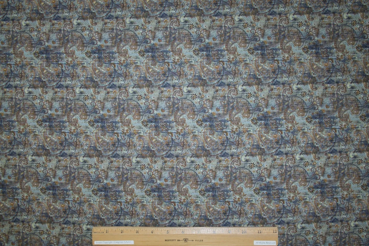 Italian Paisley Cotton Shirting - Browns/Blues/Grays