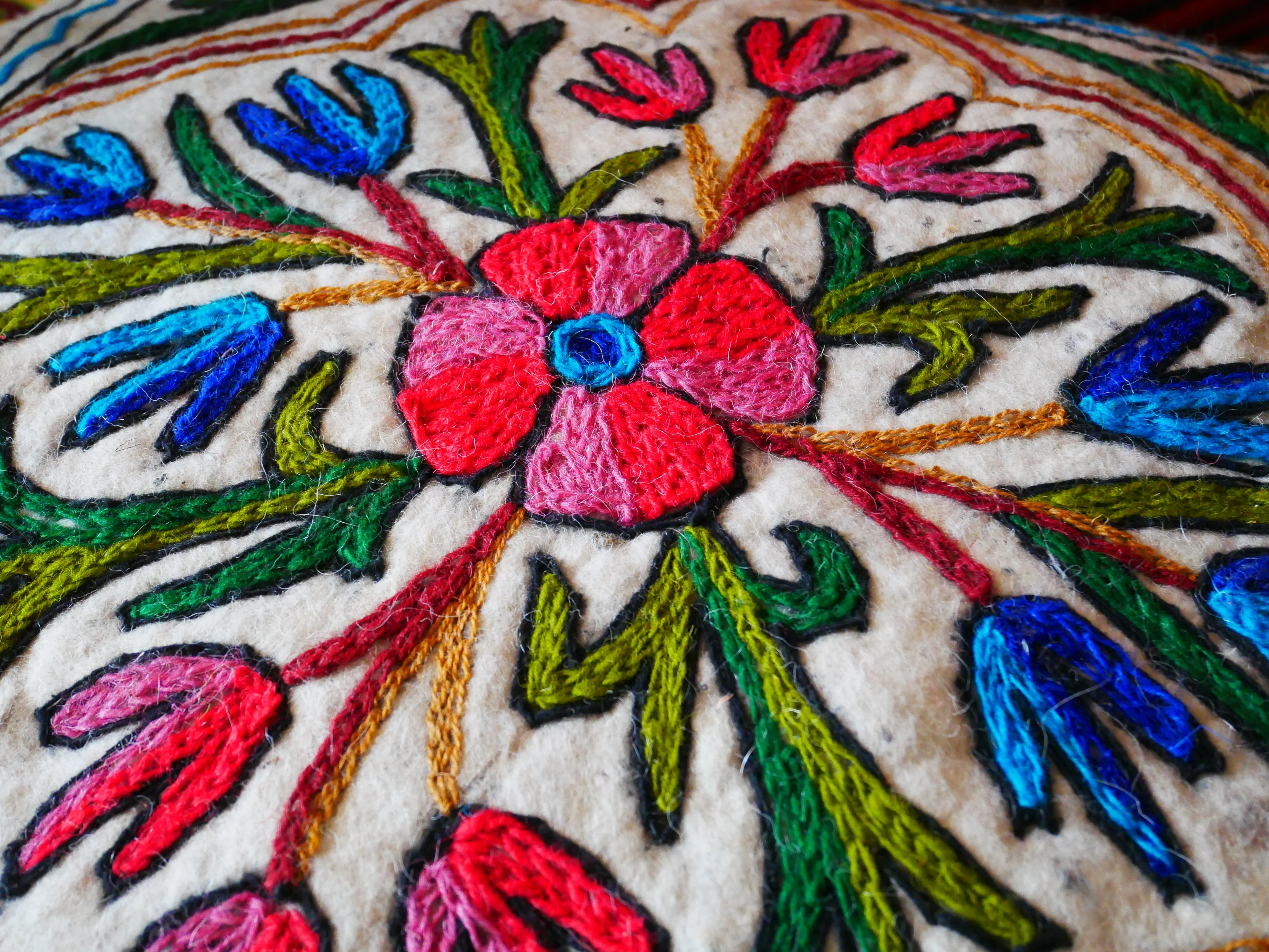 Kashmiri Floor Pillow  Hand Felted Meditation Cushion Cover | Embroidered Floor Pouf | Square Floor Pillow for Bohemian Floor Seating