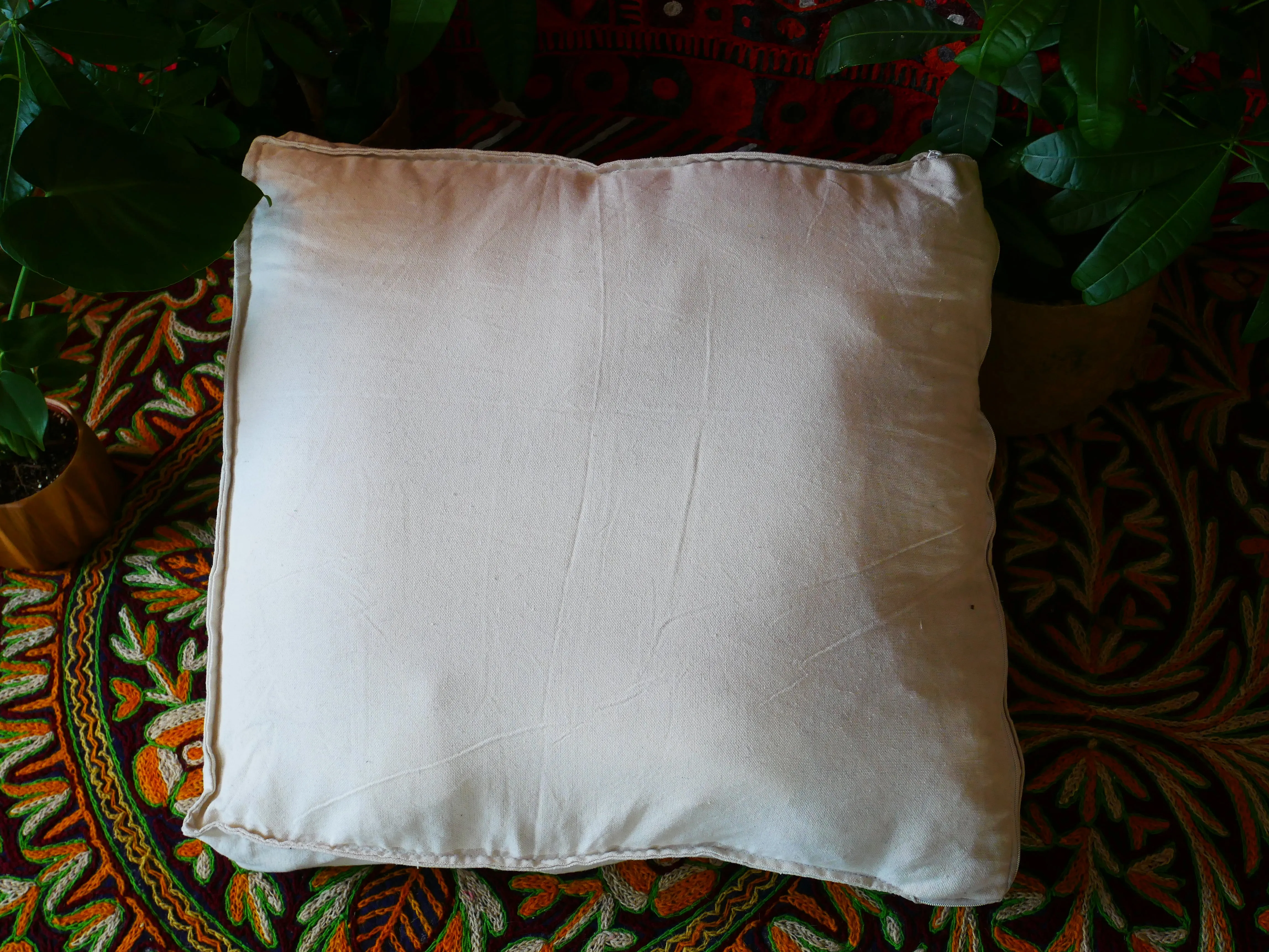 Kashmiri Floor Pillow  Hand Felted Meditation Cushion Cover | Embroidered Floor Pouf | Square Floor Pillow for Bohemian Floor Seating