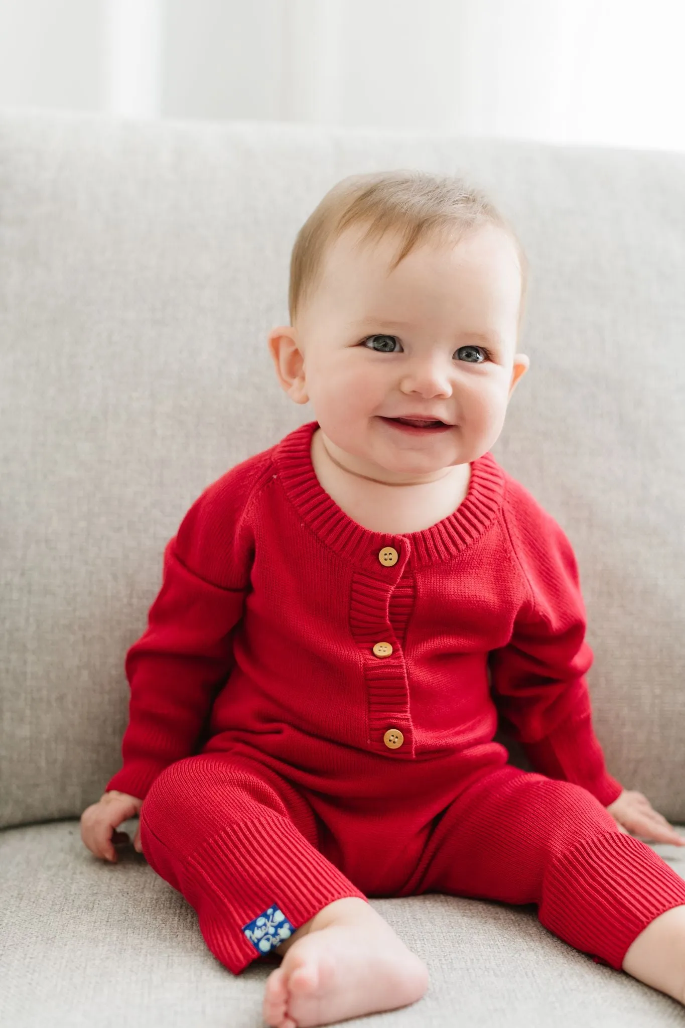 Kickee Pants Knitted Henley Romper - Crimson