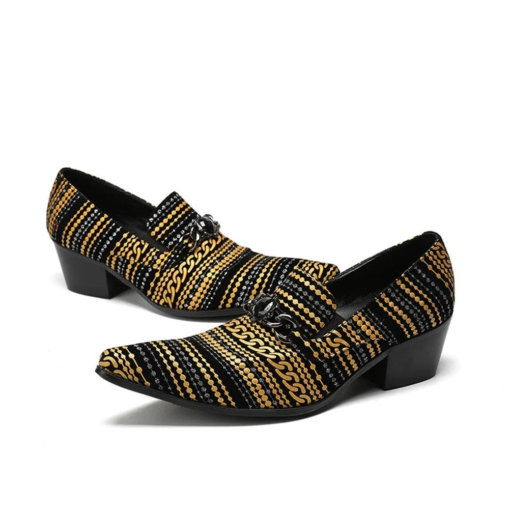 Men Belt Pointed High Heel Oxford Shoes