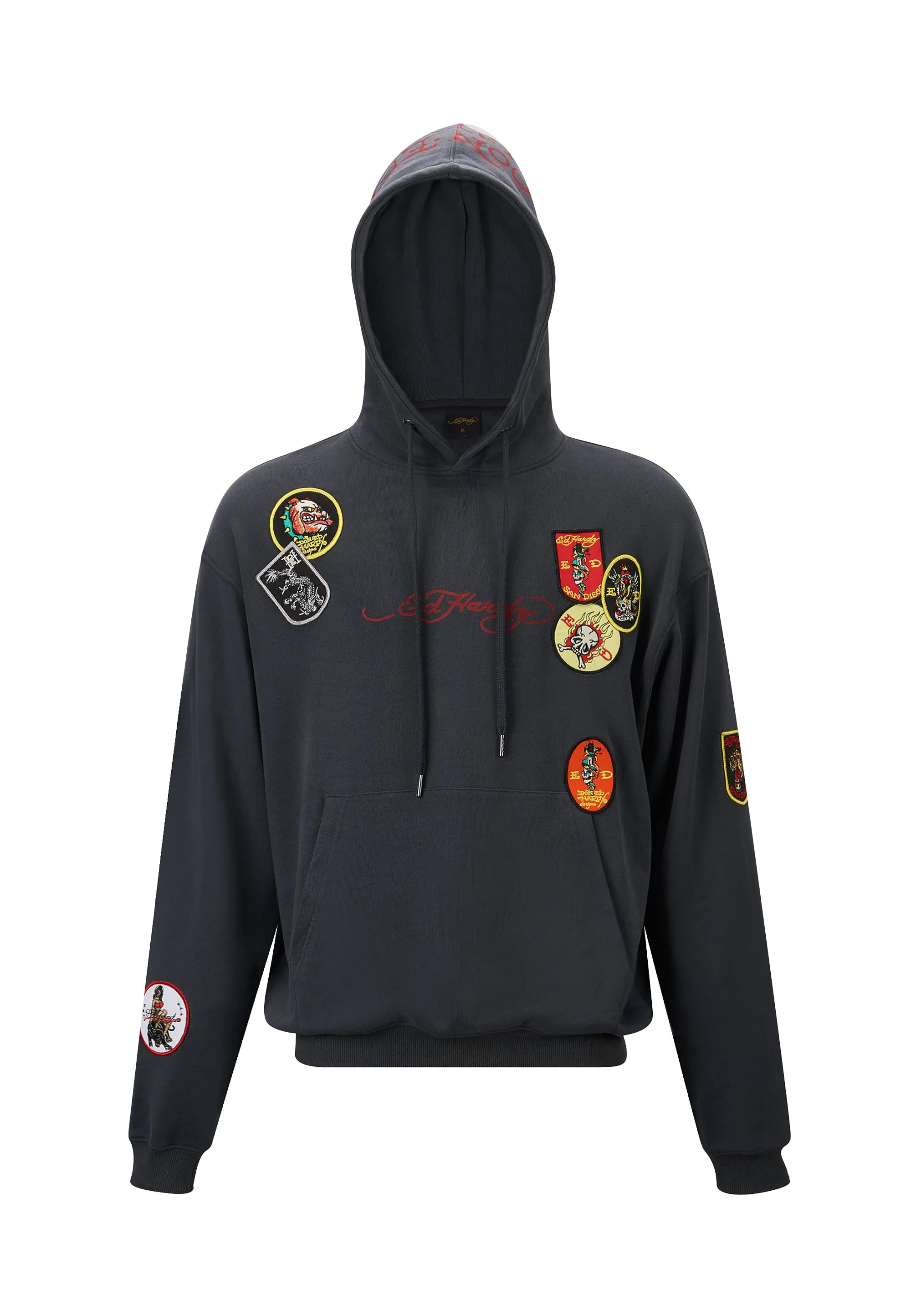 Mens Tiger-Tatt-Patch Graphic Hoodie - Black