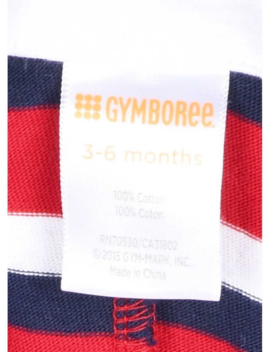 Navy & Red Striped Romper - 6 MONTHS