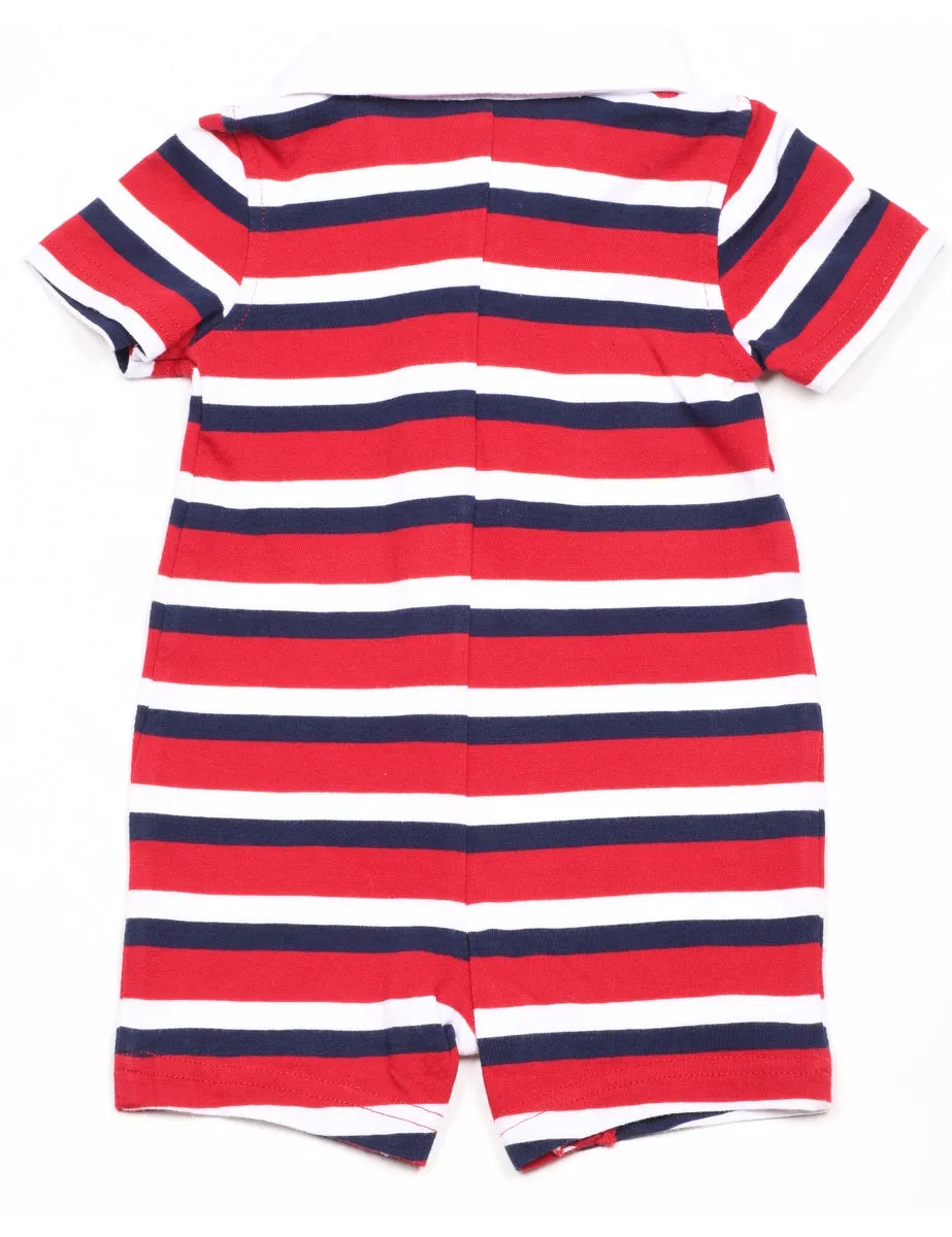 Navy & Red Striped Romper - 6 MONTHS