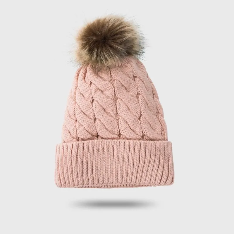 New Style Woolen Cap Thickening Velvet Keeping Warm Solid Color Fur Ball Head Cap Korean Knit Hat Wholesale