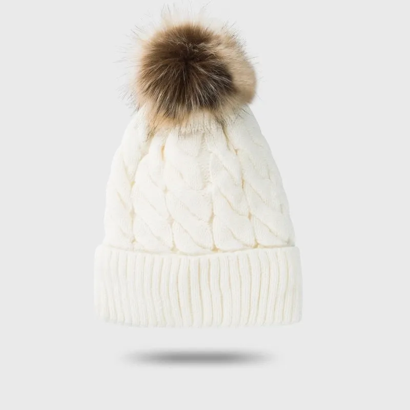 New Style Woolen Cap Thickening Velvet Keeping Warm Solid Color Fur Ball Head Cap Korean Knit Hat Wholesale