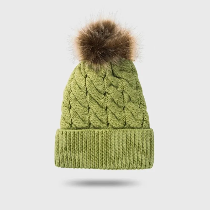New Style Woolen Cap Thickening Velvet Keeping Warm Solid Color Fur Ball Head Cap Korean Knit Hat Wholesale