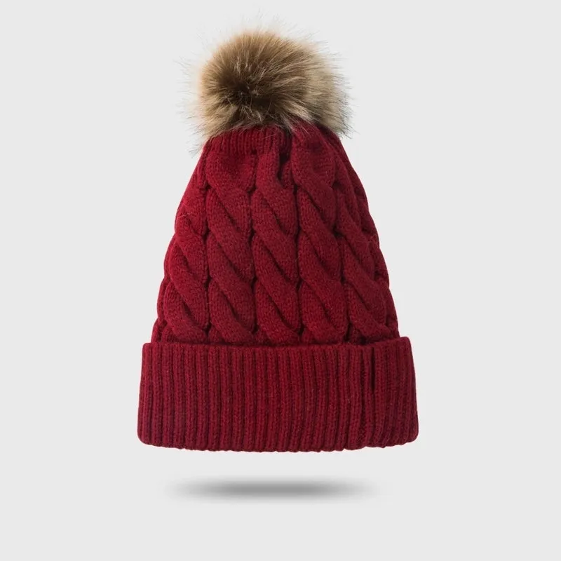 New Style Woolen Cap Thickening Velvet Keeping Warm Solid Color Fur Ball Head Cap Korean Knit Hat Wholesale