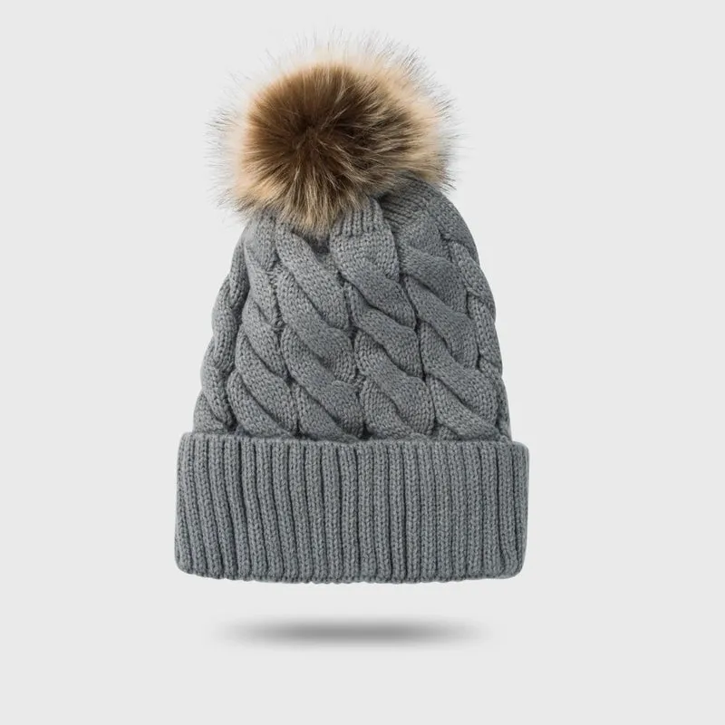 New Style Woolen Cap Thickening Velvet Keeping Warm Solid Color Fur Ball Head Cap Korean Knit Hat Wholesale