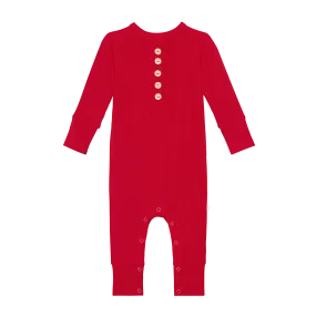 Posh Peanut Crimson Ribbed Long Sleeve Henley Romper