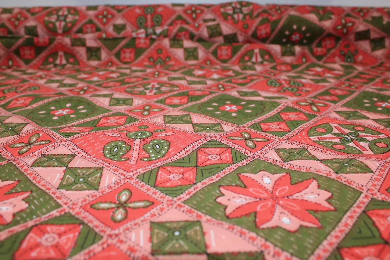 Quilty as Charged Cotton Shirt Weight - Corals/Greens