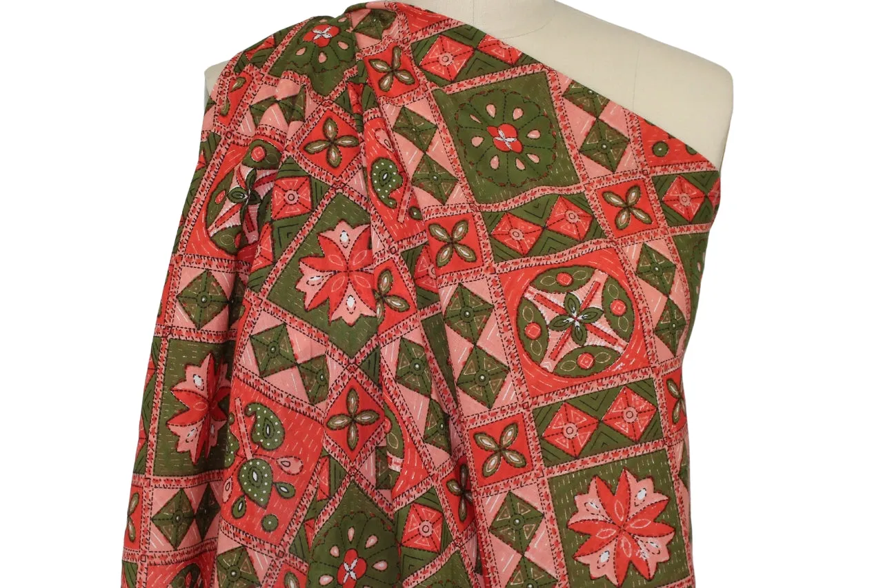 Quilty as Charged Cotton Shirt Weight - Corals/Greens