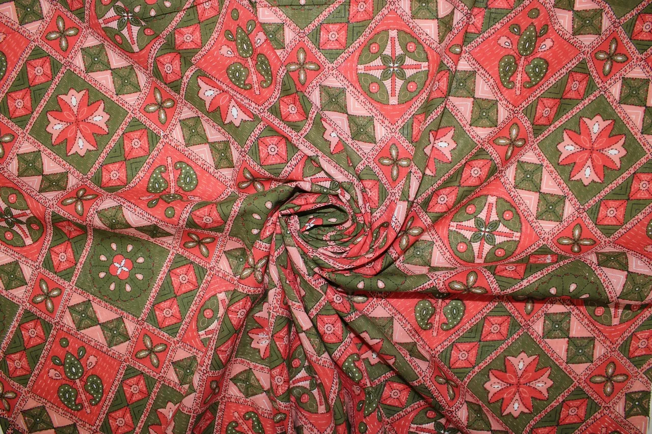 Quilty as Charged Cotton Shirt Weight - Corals/Greens
