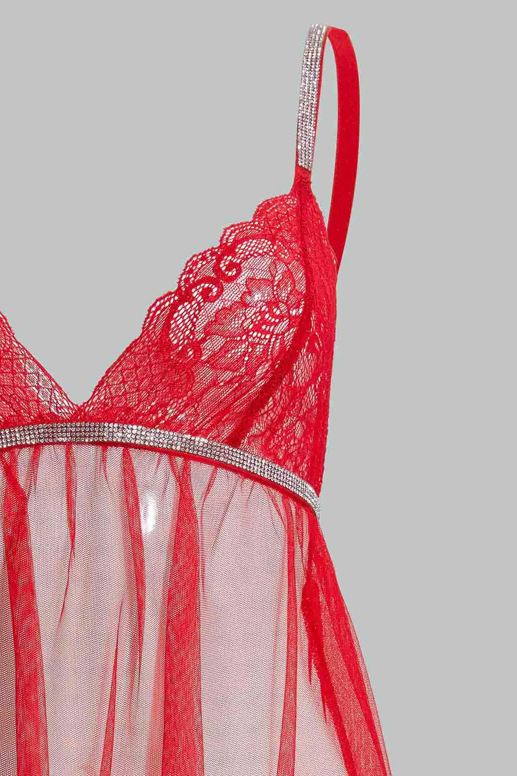 Red Lace Baby Doll With Thong (2 Piece)