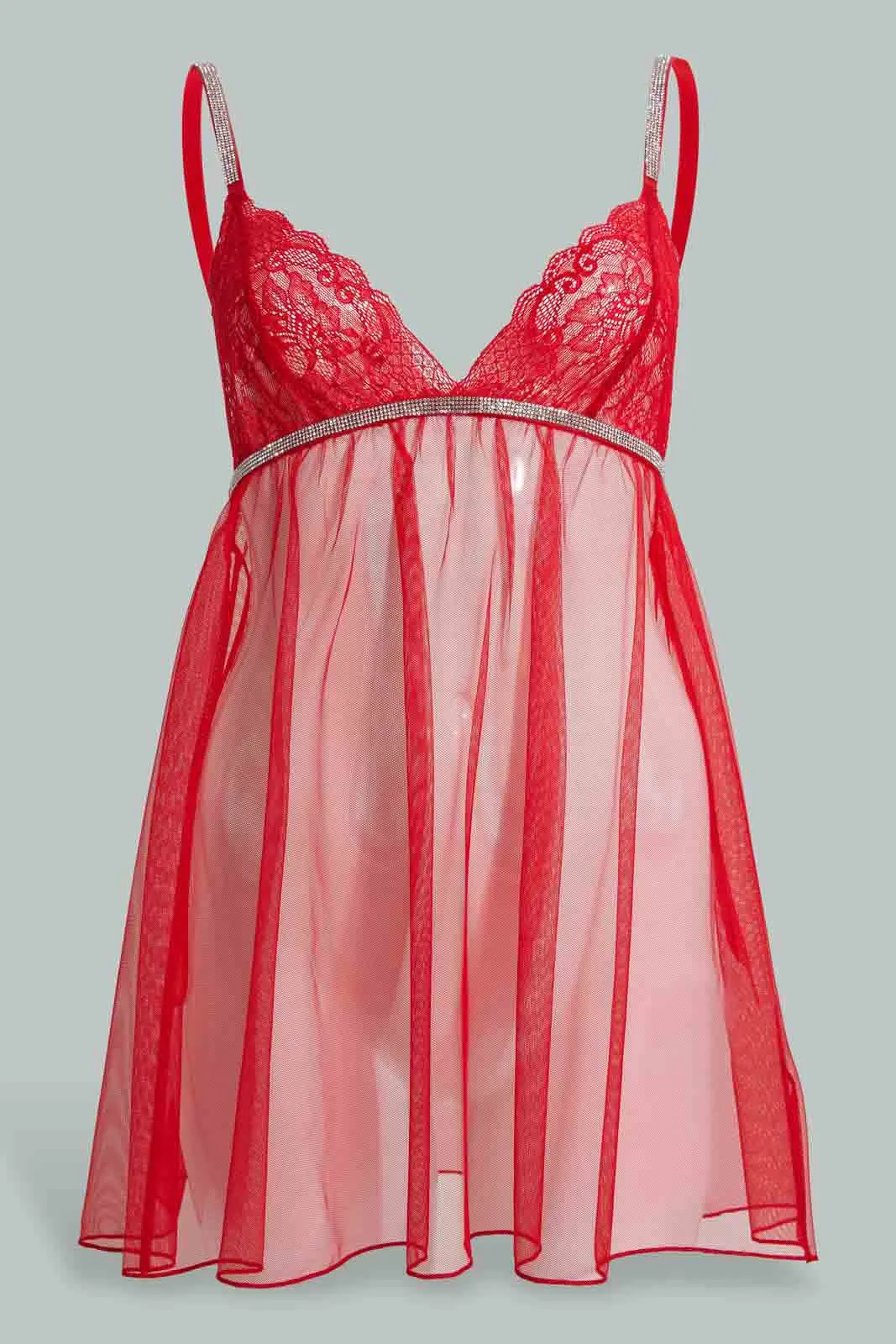 Red Lace Baby Doll With Thong (2 Piece)