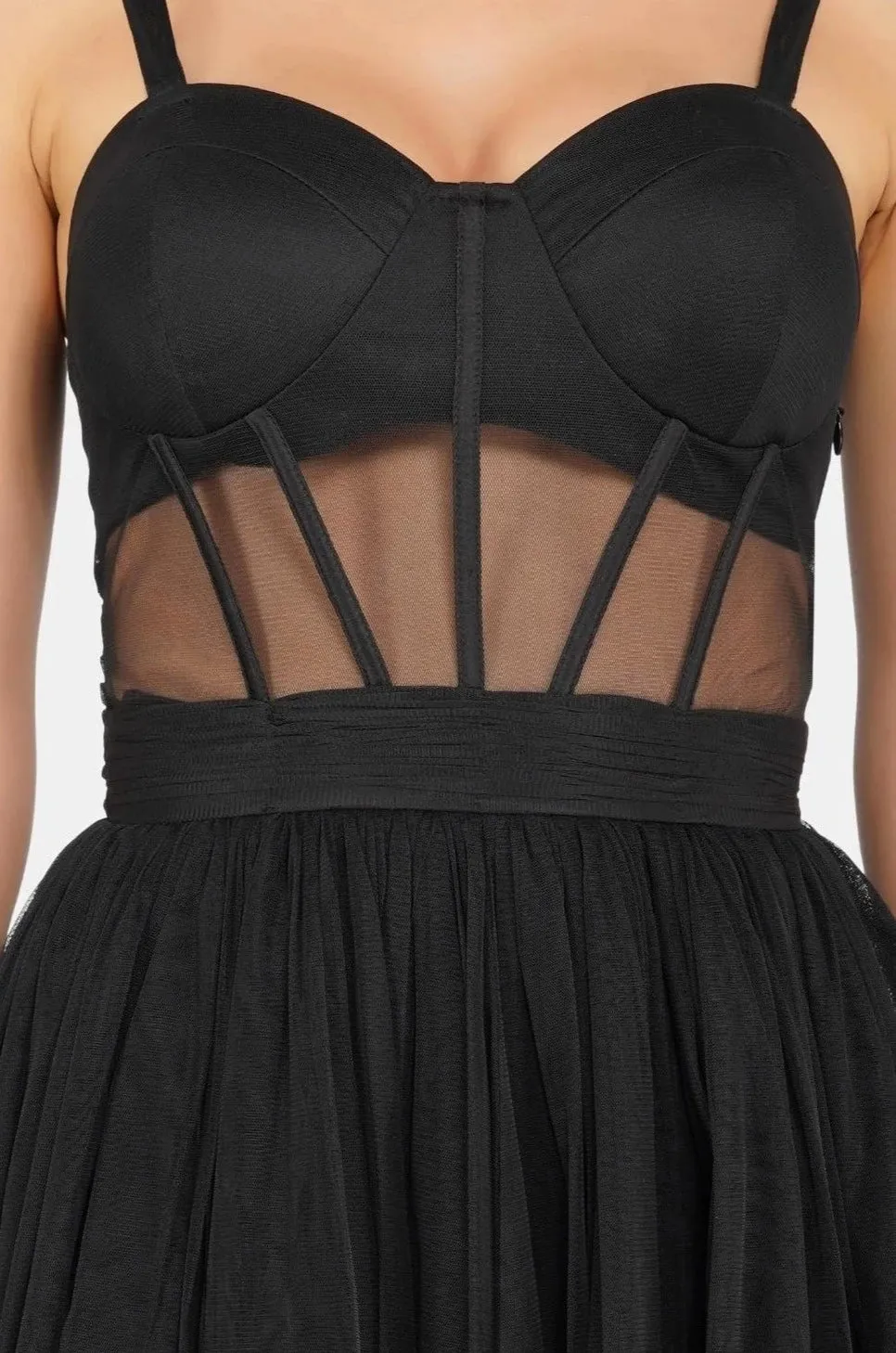 Rita Corset Tulle Midi Dress In Black.