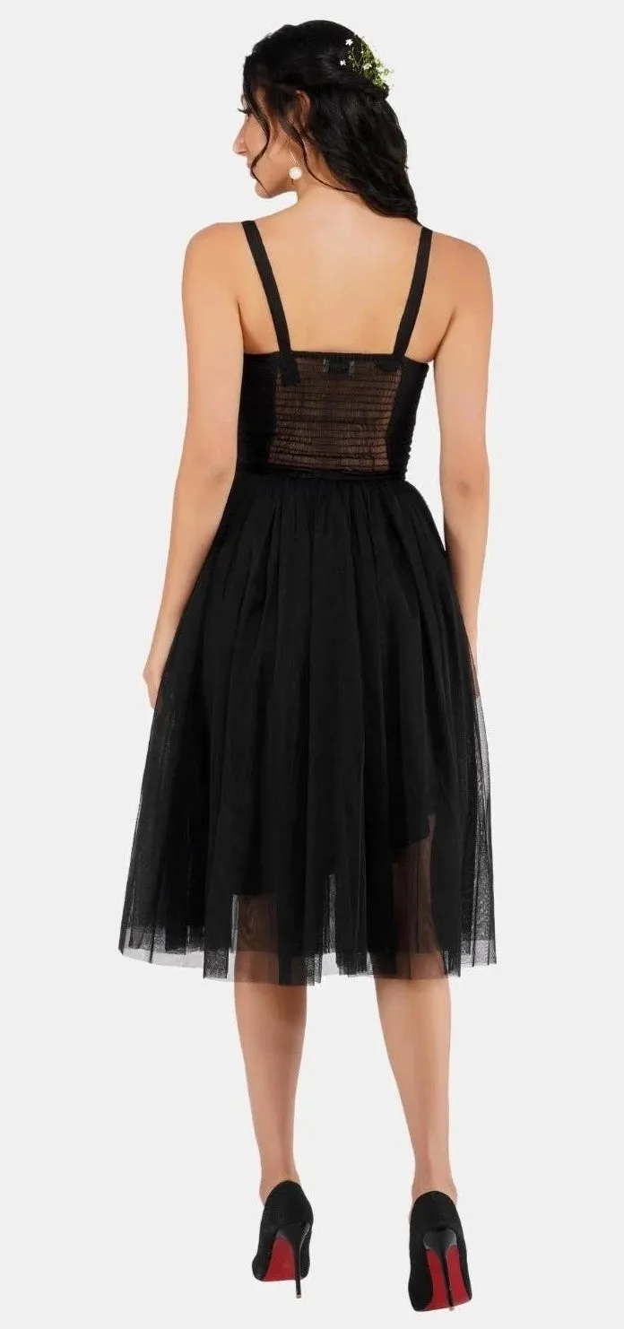 Rita Corset Tulle Midi Dress In Black.