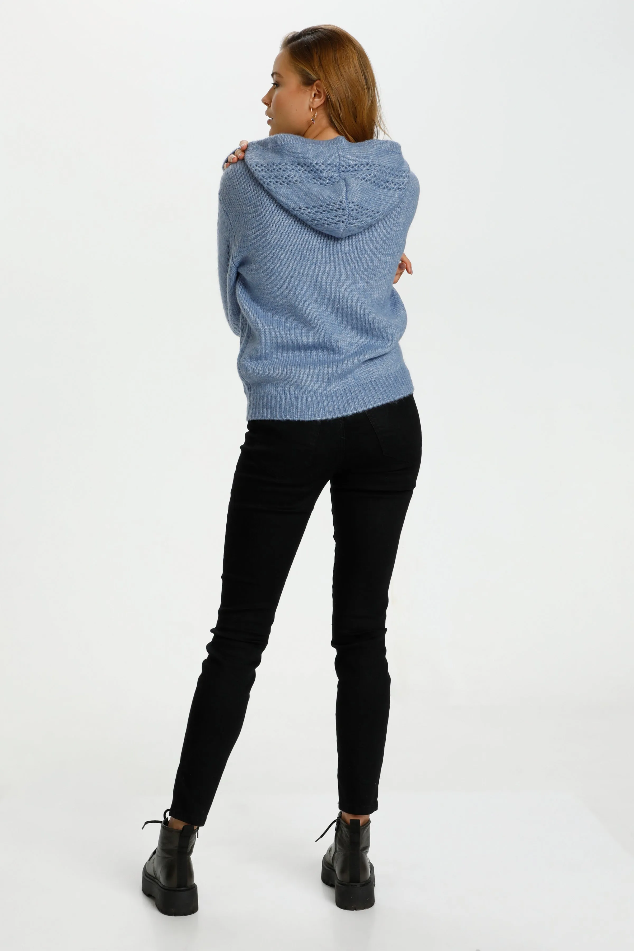 Saint Tropez Dasie Knitted Hoodie Blue Infinity Melange
