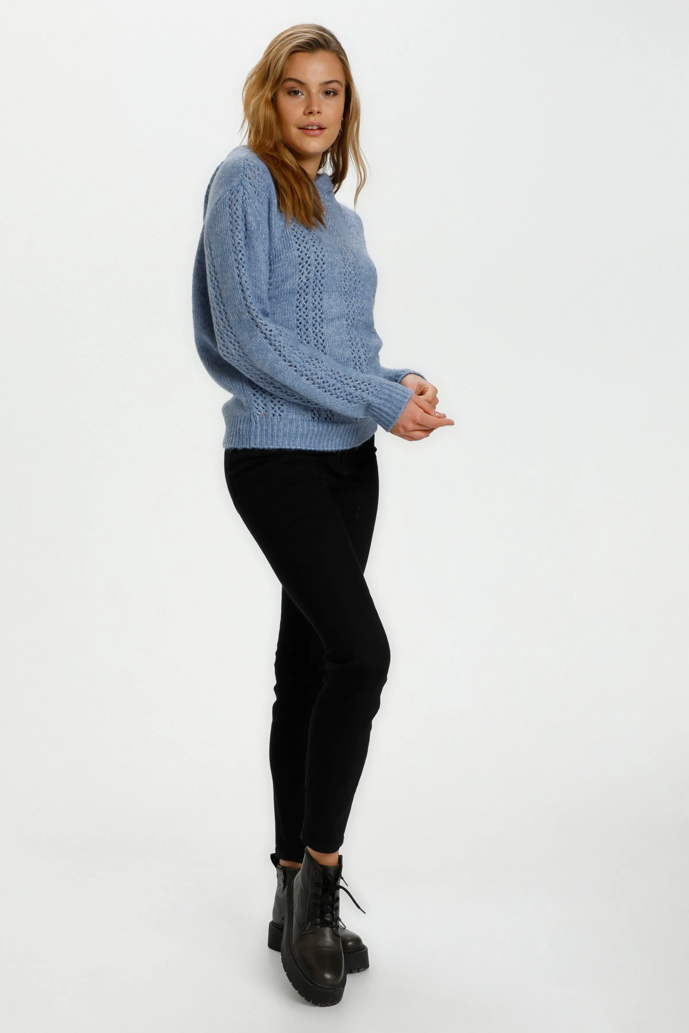 Saint Tropez Dasie Knitted Hoodie Blue Infinity Melange