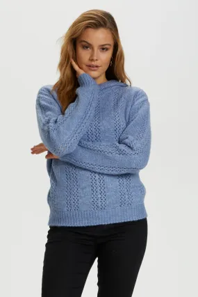 Saint Tropez Dasie Knitted Hoodie Blue Infinity Melange