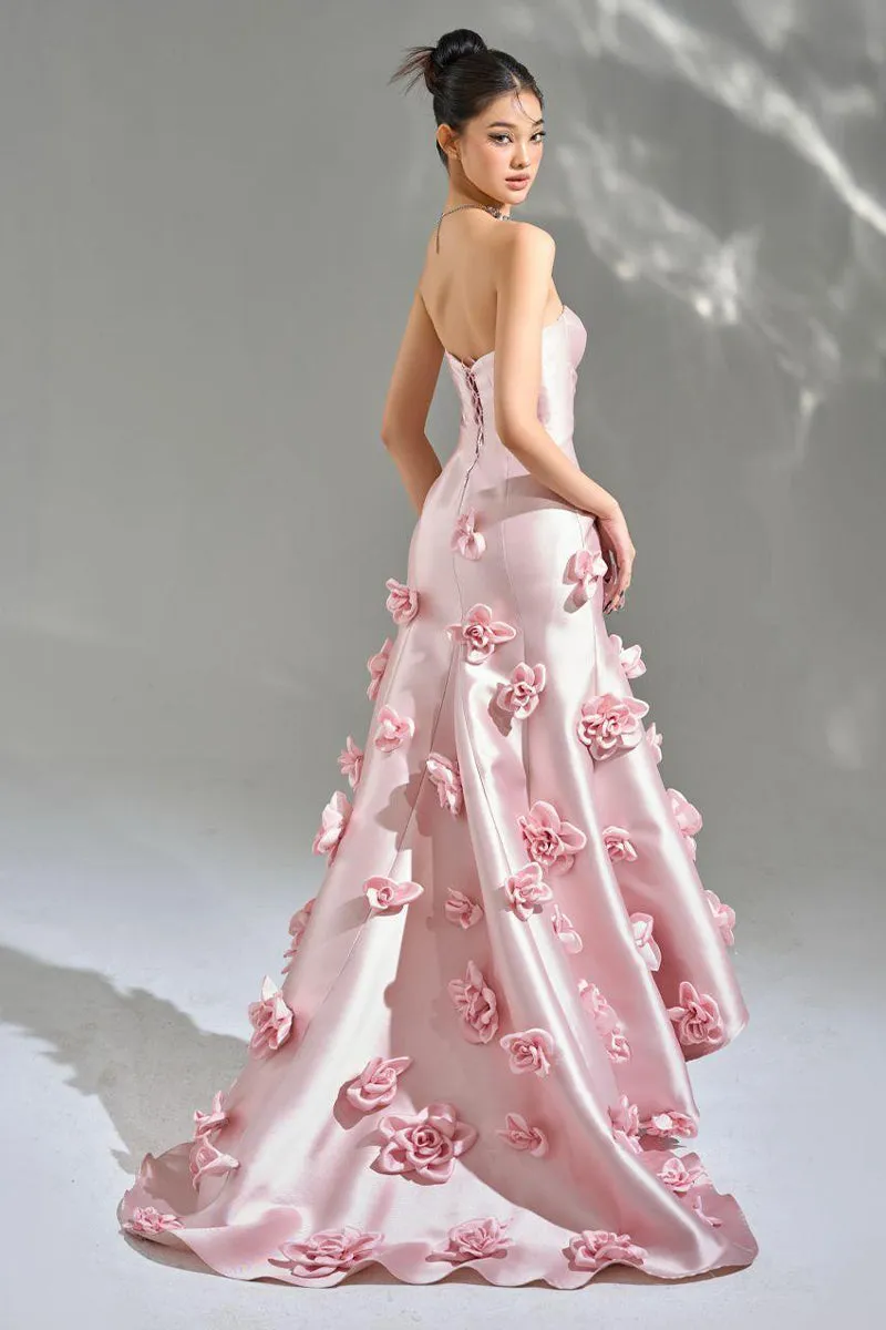 Samara 3D Floral Strapless Maxi Dress