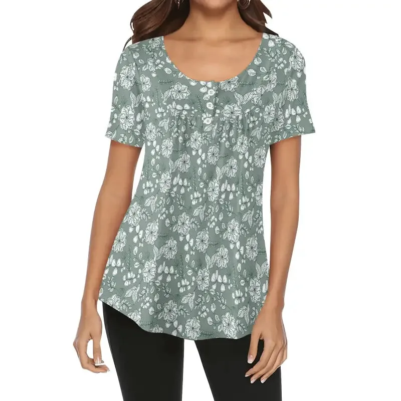 Sip Mimosas in Style with this Fun Floral Print Short Sleeve Blouse