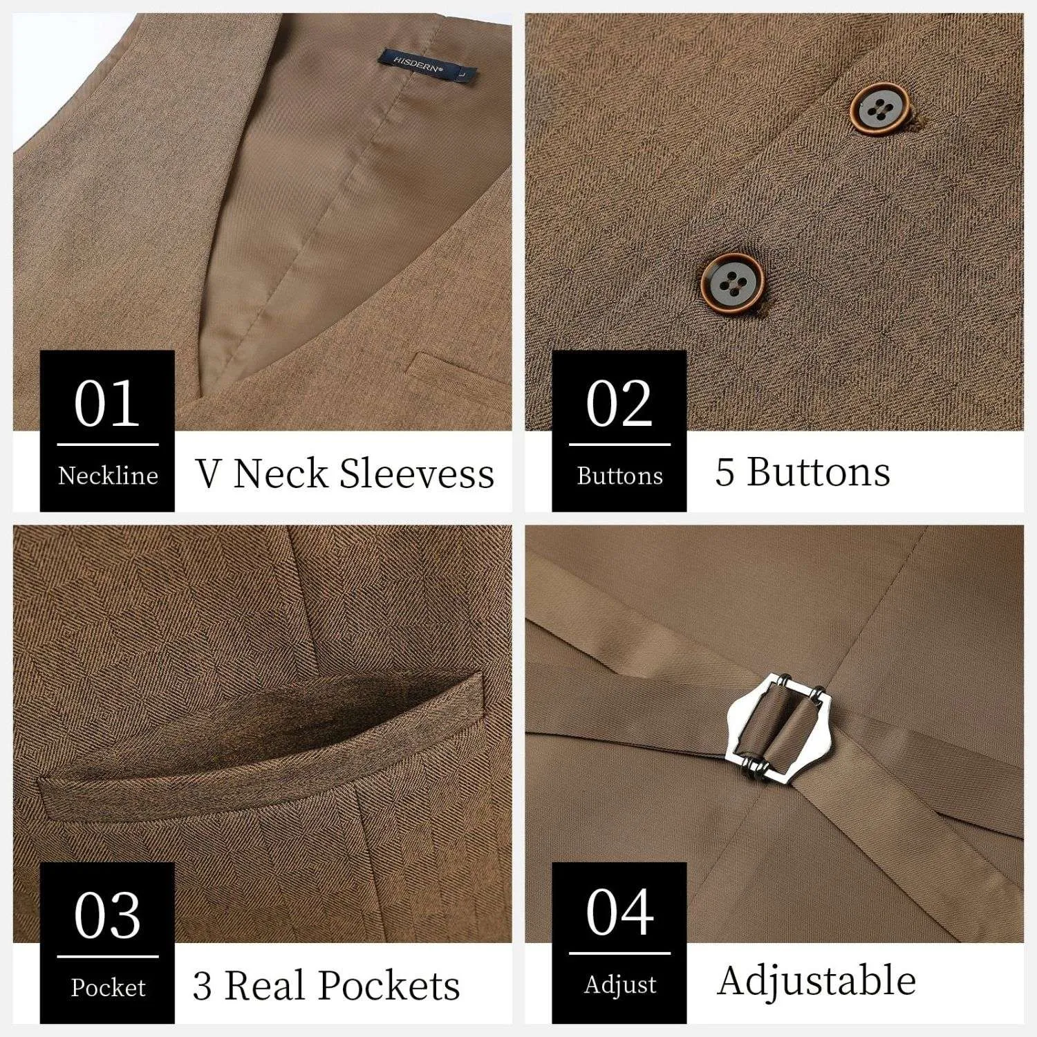 Solid Slim Suit Vest - F-KHAKI
