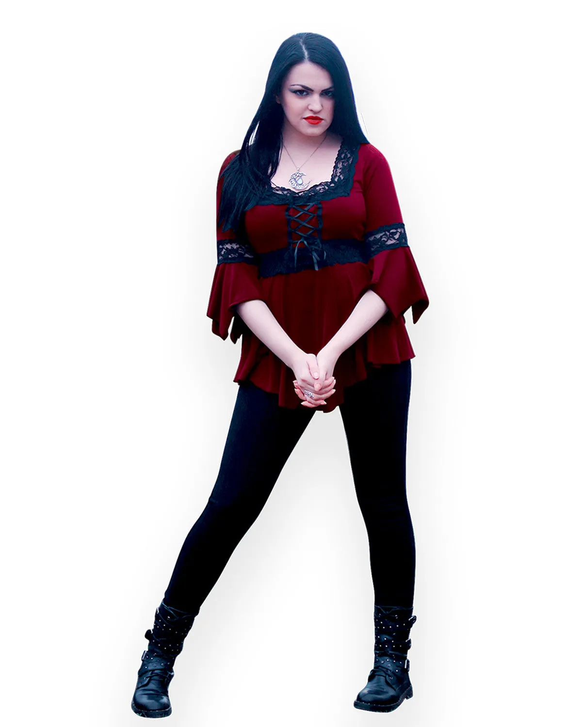 Spellcaster Witch Costume with Renaissance Top, Burgundy