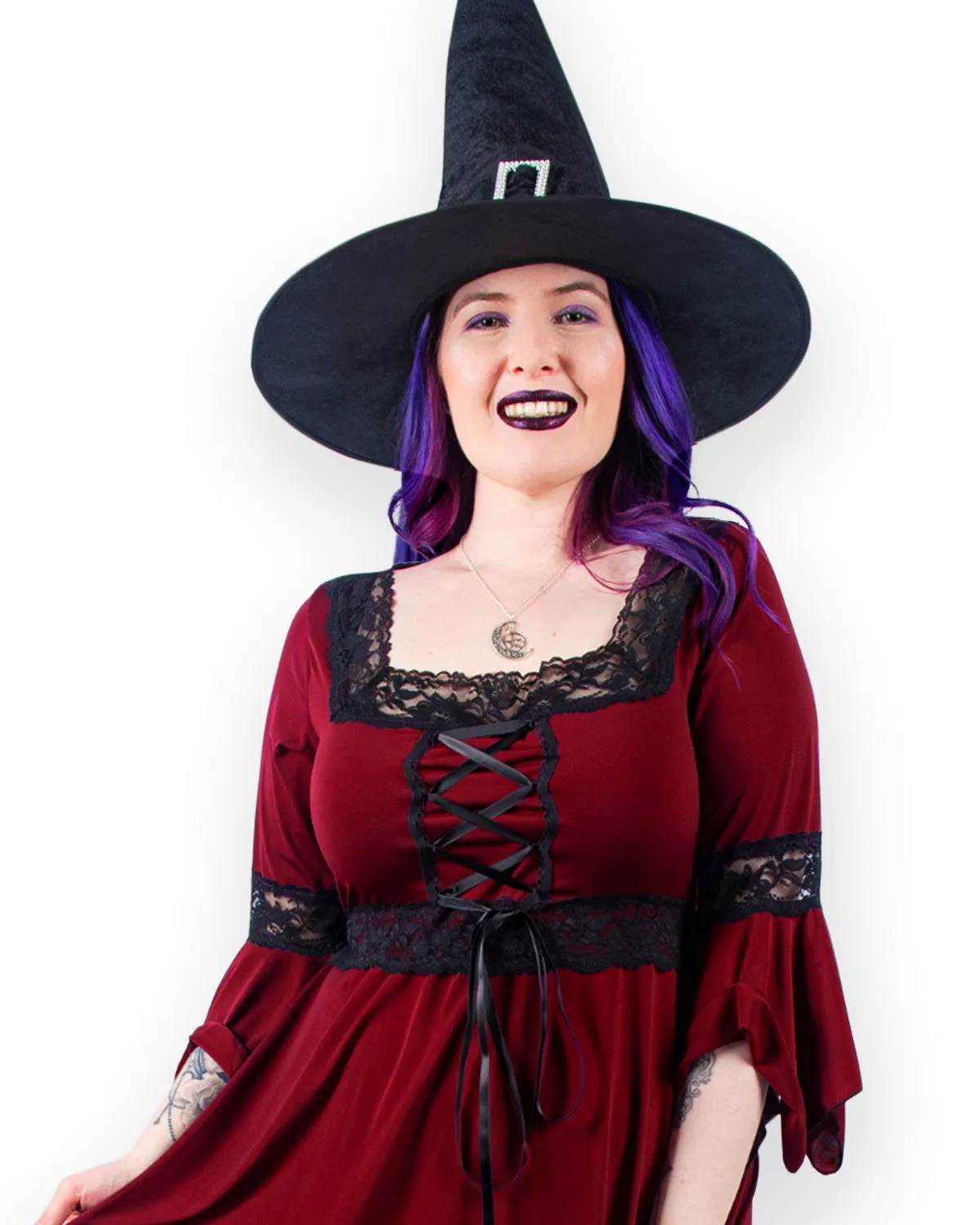 Spellcaster Witch Costume with Renaissance Top, Burgundy