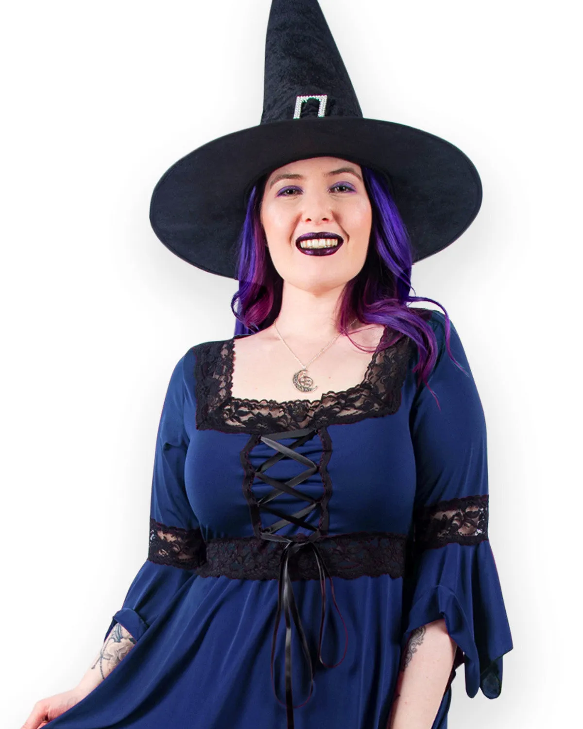 Spellcaster Witch Costume with Renaissance Top, Midnight