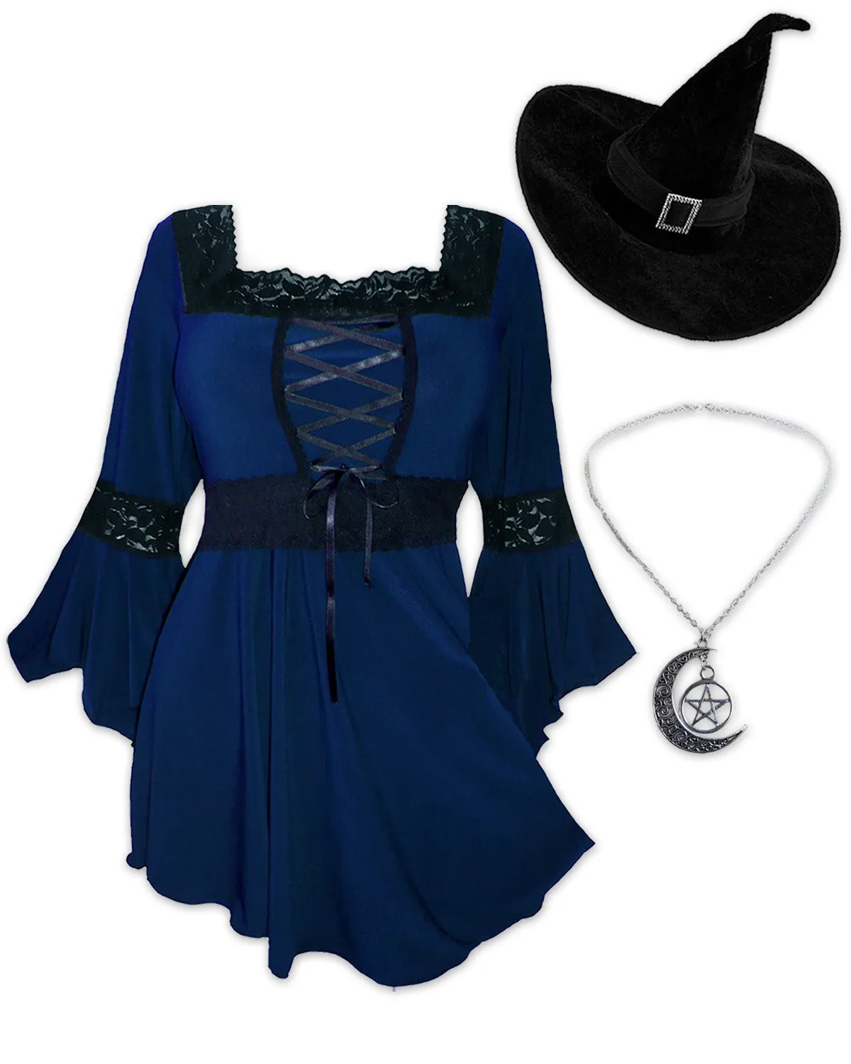 Spellcaster Witch Costume with Renaissance Top, Midnight