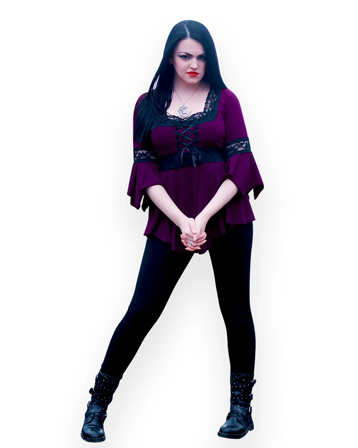 Spellcaster Witch Costume with Renaissance Top, Plum