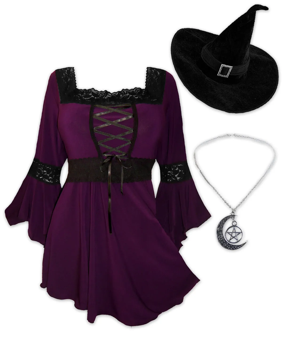 Spellcaster Witch Costume with Renaissance Top, Plum