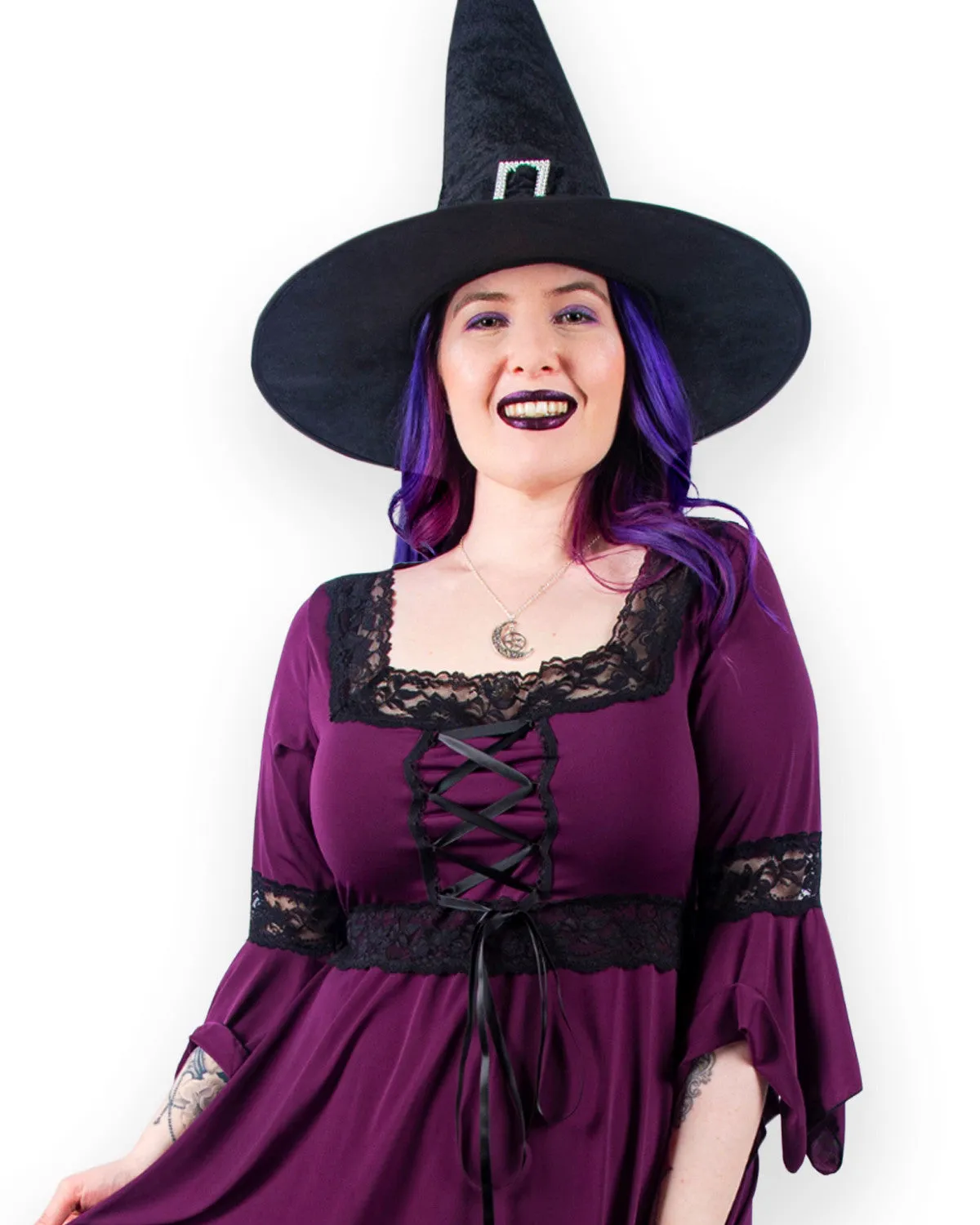 Spellcaster Witch Costume with Renaissance Top, Plum