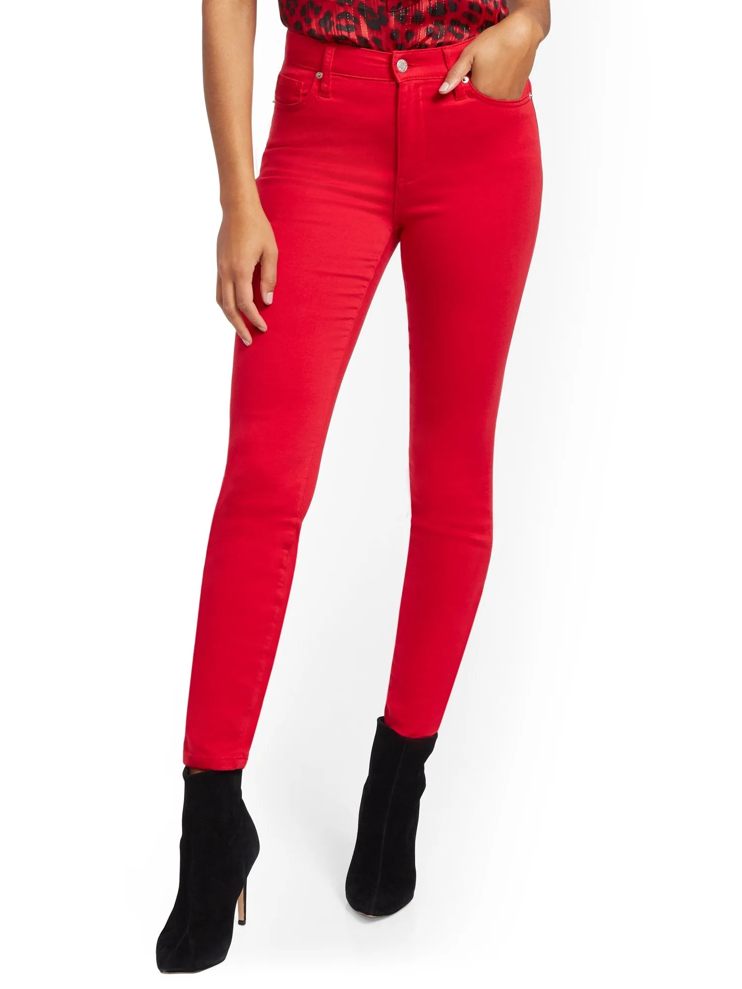 Super High-Waisted No-Gap Super-Skinny Jeans - Red