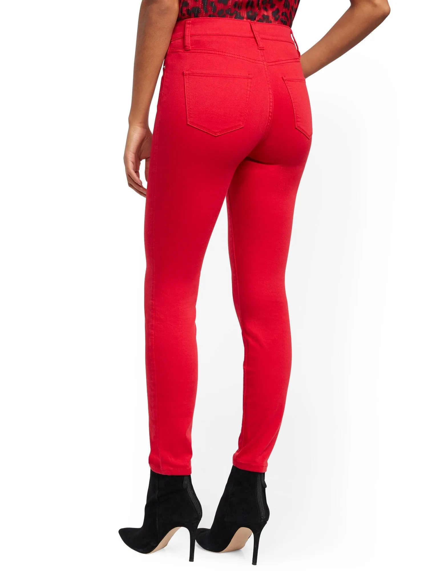 Super High-Waisted No-Gap Super-Skinny Jeans - Red