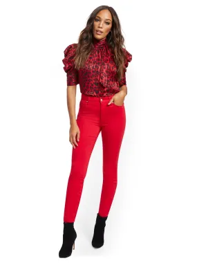 Super High-Waisted No-Gap Super-Skinny Jeans - Red