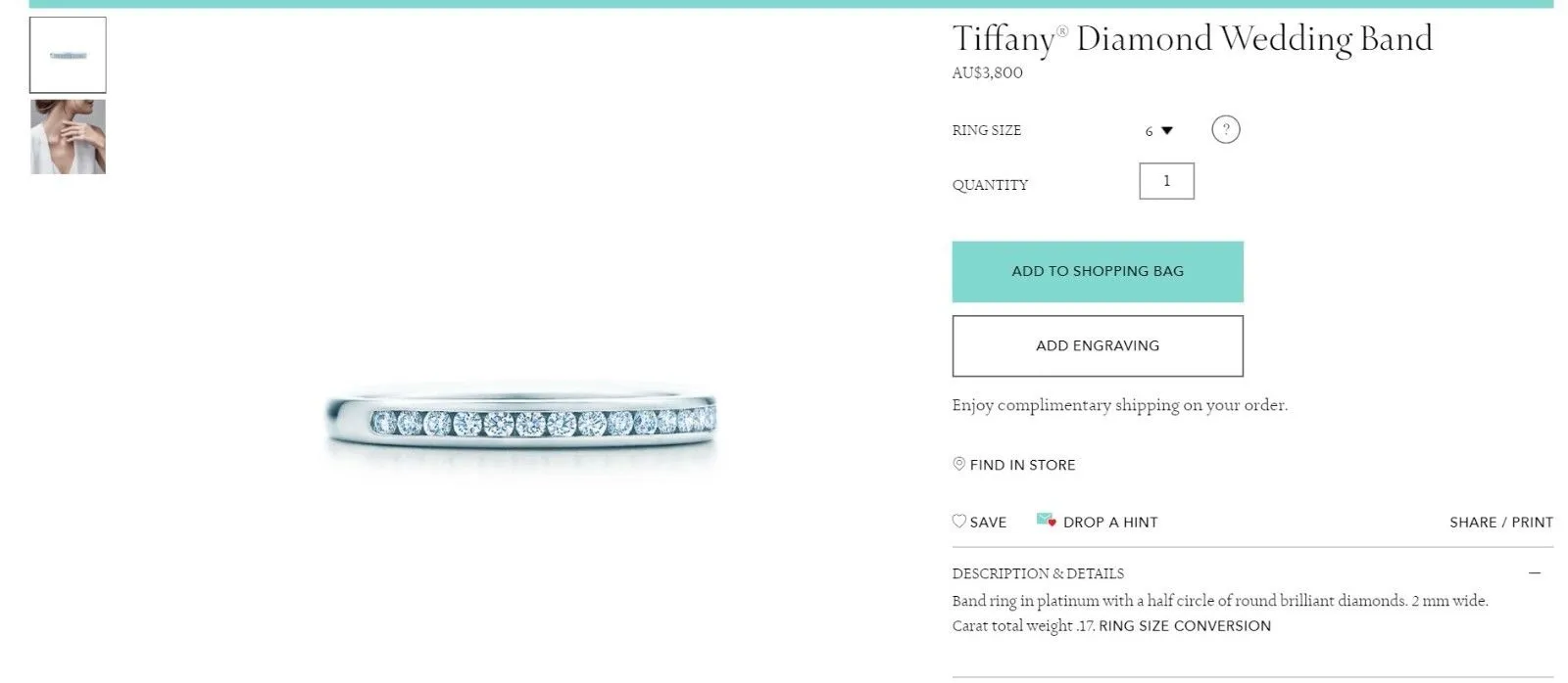 Tiffany & Co. 0.17tcw Diamond Half Eternity/Wedding/Anni Band Platinum RRP $3800