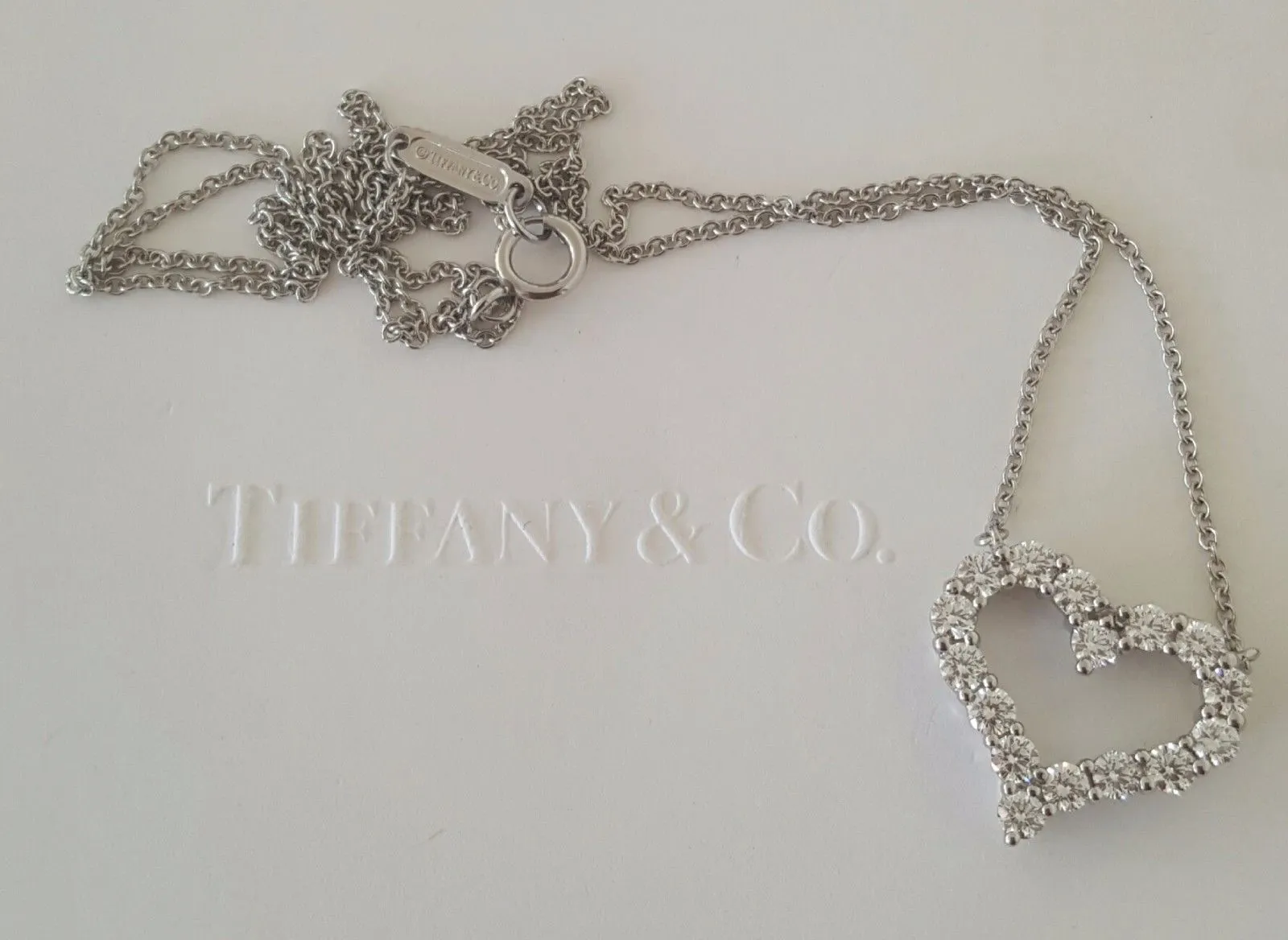 Tiffany & Co. 0.62tcw Diamond Pinched Heart Pendant/Necklace Platinum 16" Chain