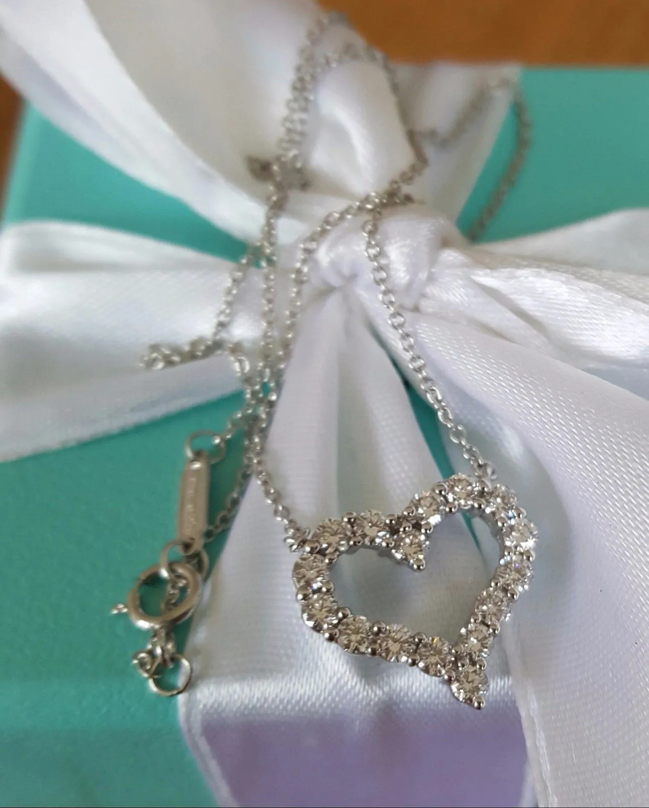 Tiffany & Co. 0.62tcw Diamond Pinched Heart Pendant/Necklace Platinum 16" Chain