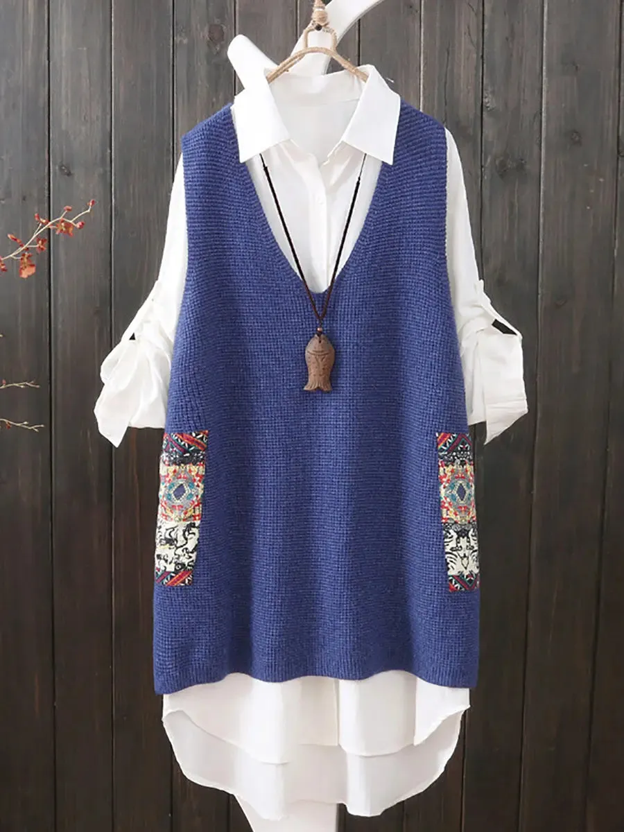 Women Ethnic Loose Knitted Vest