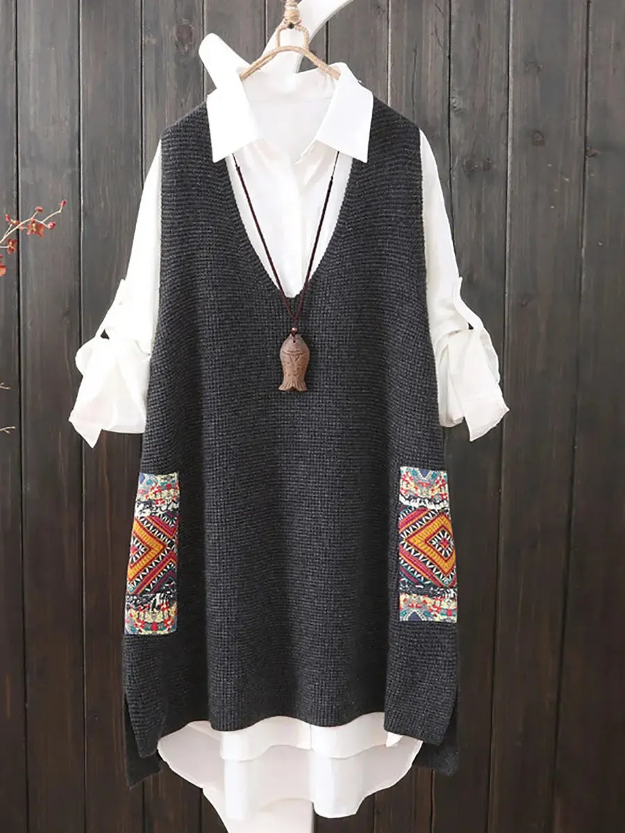 Women Ethnic Loose Knitted Vest
