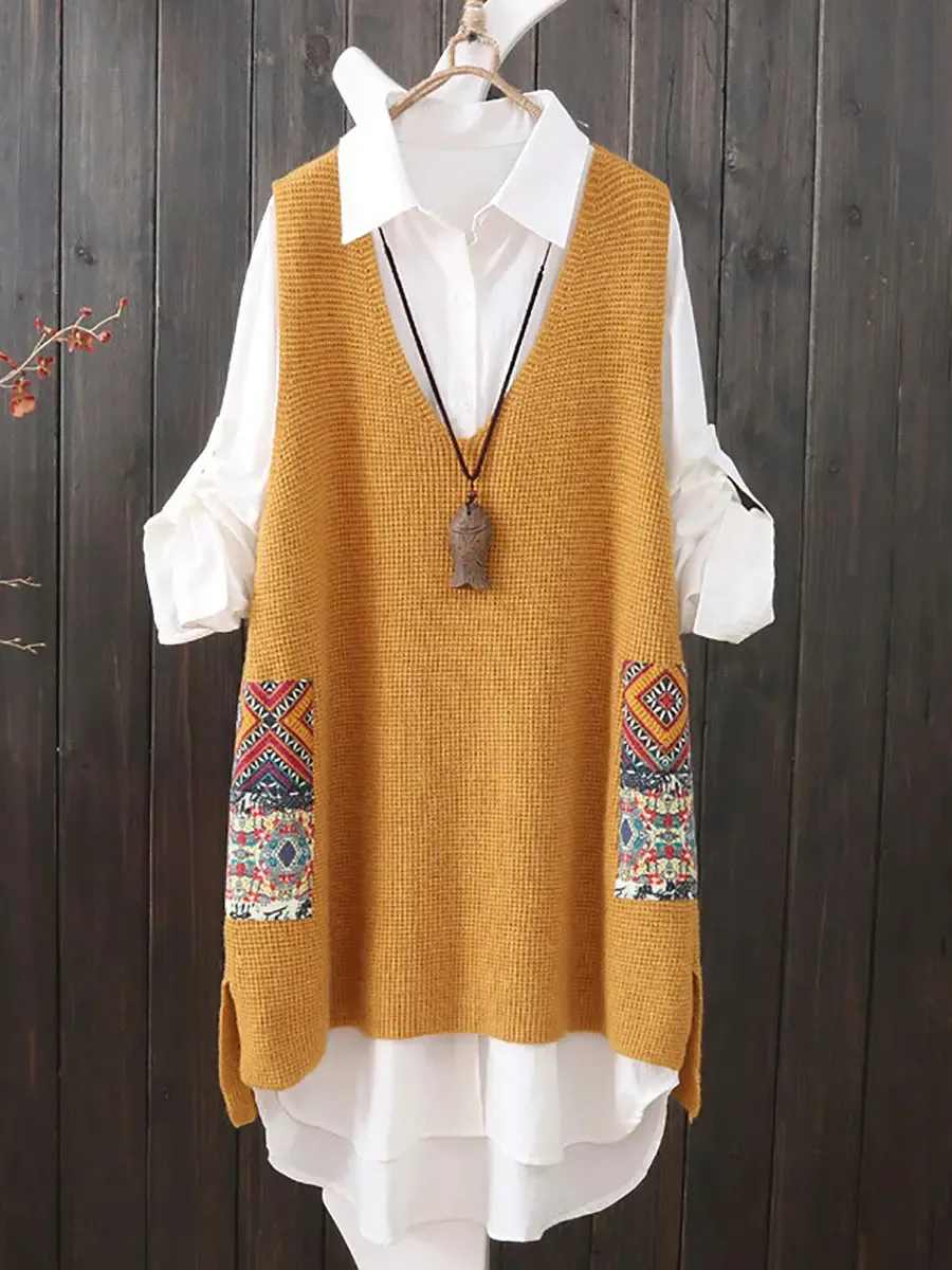 Women Ethnic Loose Knitted Vest