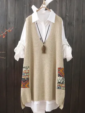 Women Ethnic Loose Knitted Vest